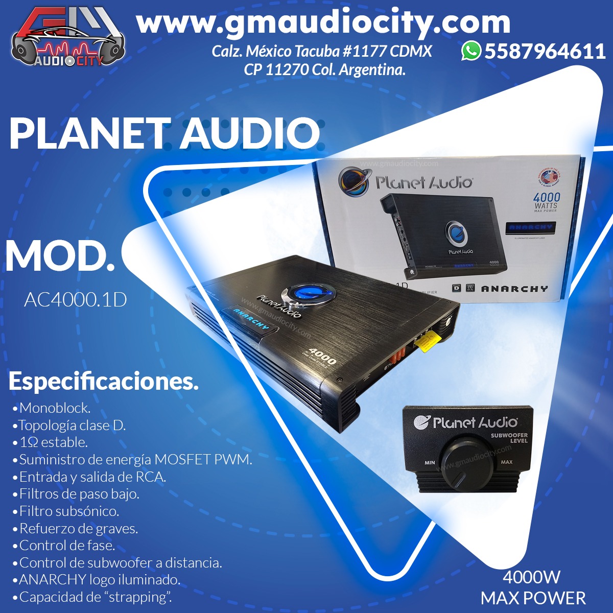 PLANET AUDIO AC4000.1D – AMPLIFICADOR 4000W CLASE D MONOBLOCK – GM